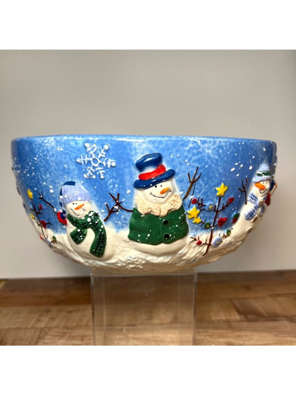 St. Nicholas Square Button Up Snowman Bowl 10'' Winter Christmas Ceramic Large